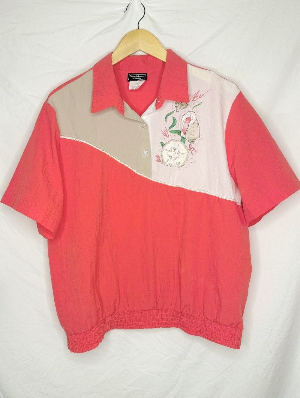 Southern Lady Vintage 90s Coral Beach Seashell Blouse XL